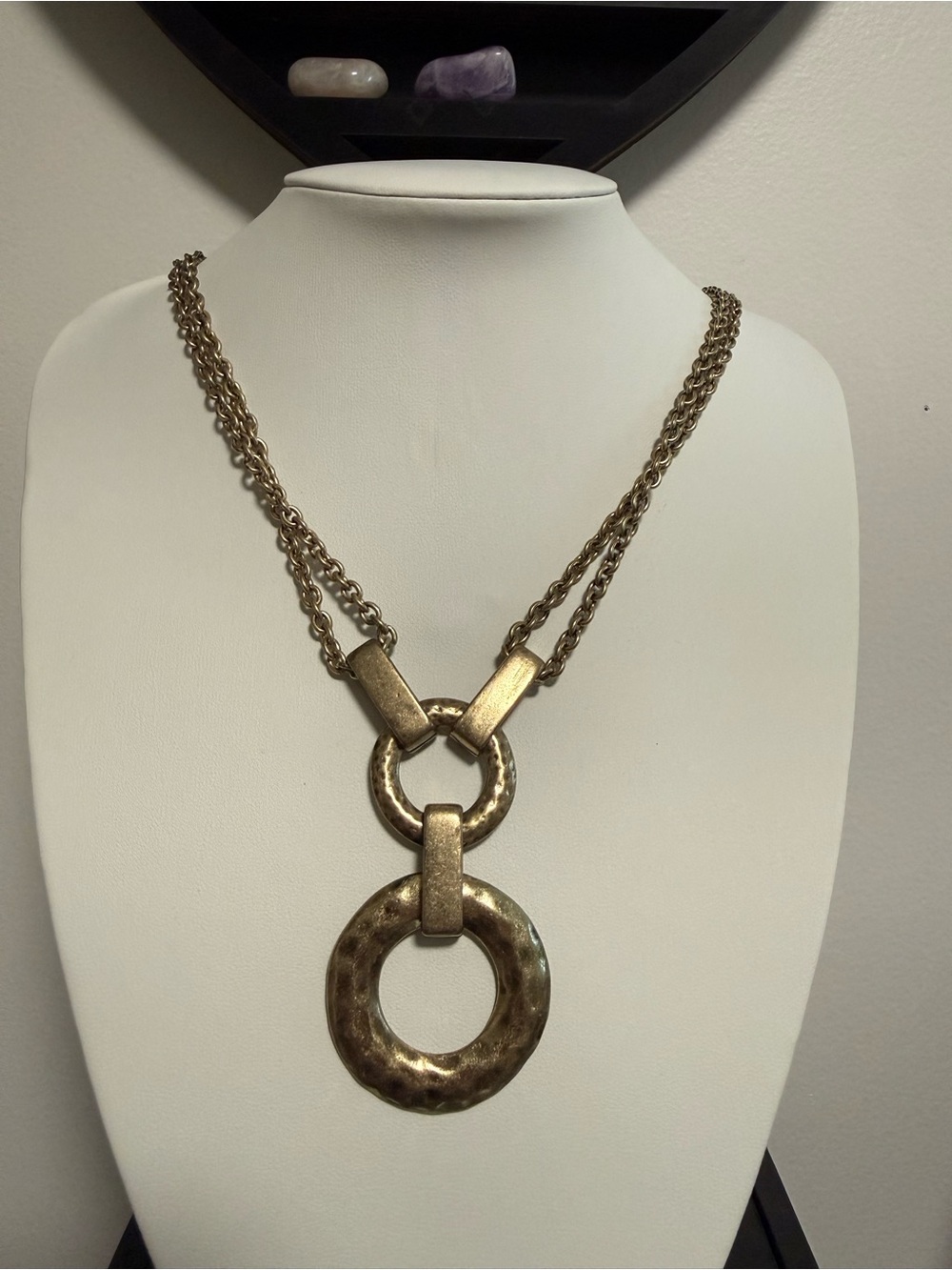 Gold-Tone Hammered Circle Pendant Necklace